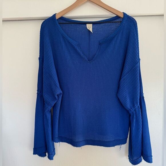 Free People Dahlia Waffle Bell Sleeve Long Sleeve Top Small - Picture 4 of 7